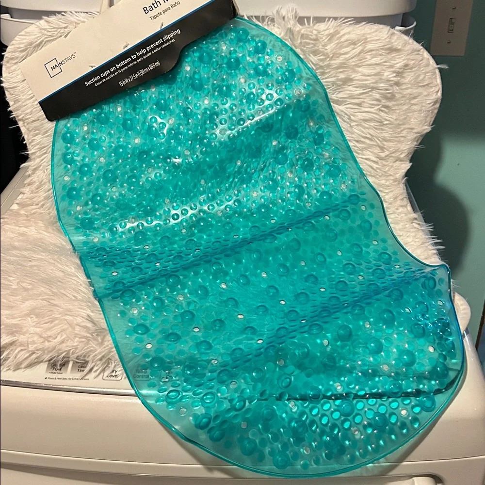 🩶5/$30 Mainstays Teal Textured Oval Bath Mat with Suction Cup Buttom NEW